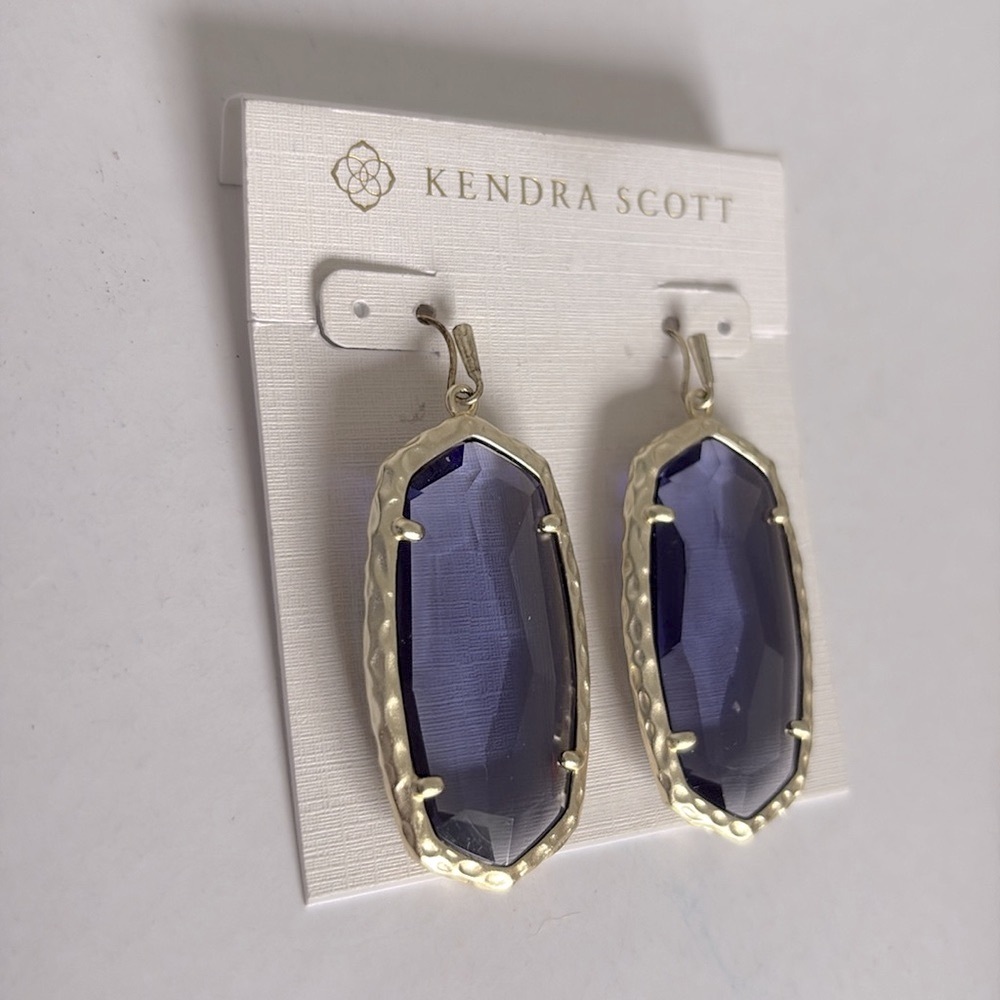 EUC [Kendra Scott] Ella Iolite Purple Crystal Glass Silver Faceted Drop Earrings - Picture 7 of 11